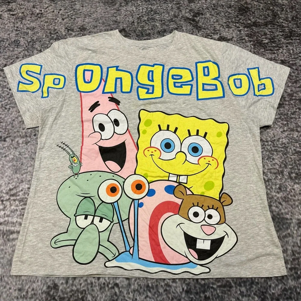 Spongebob Nickelodeon T‎ Shirt Mens Large Gray Patrick Star Squidward Graphic